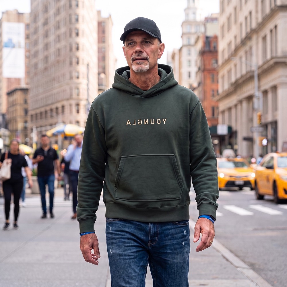 YoungLA 511 Mens Forest Green Cotton Logo Hoodie Sweatshirt Size M